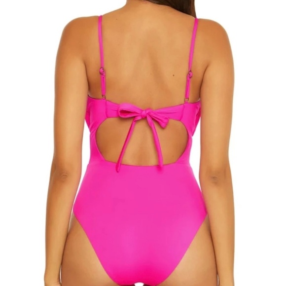 BECCA by Rebecca Virtue Pink Ribbed Asymmetrical One Piece hot pink/coral - Picture 4 of 5